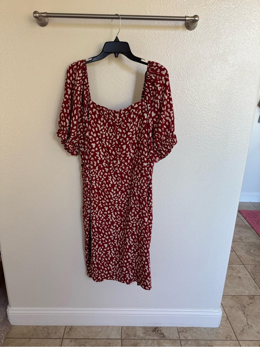 Chelsea28 Red Midi Dress with Cream Abstract Print
